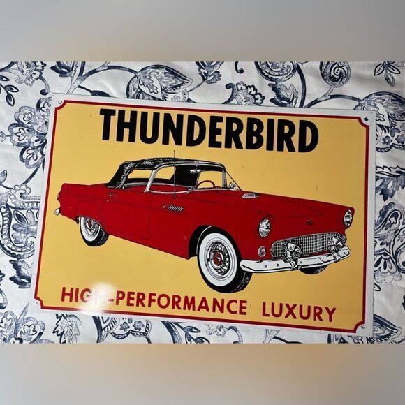 Vintage FORD THUNDERBIRD Retro Style Advertising Tin Sign Reproduction EPC 12” x - Picture 1 of 3